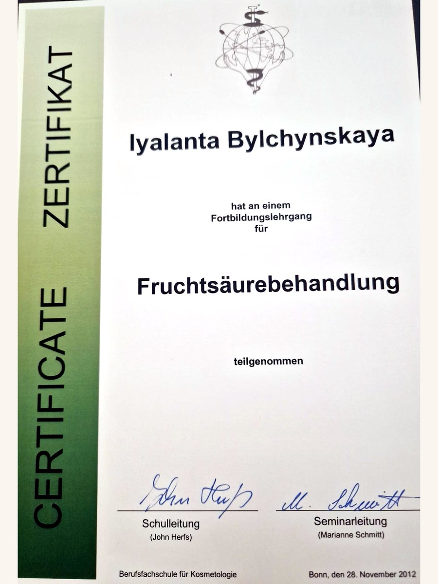 Zertifikat Fruchtsäurebehandlung